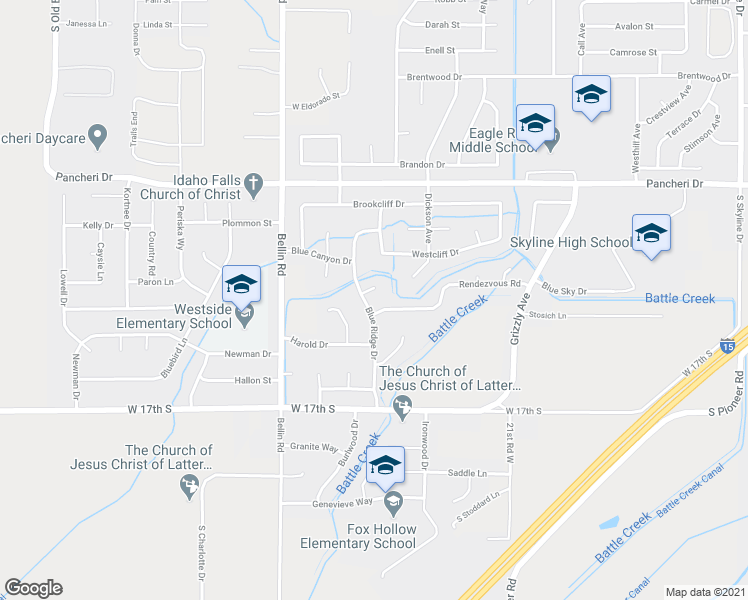 map of restaurants, bars, coffee shops, grocery stores, and more near 1331 Blue Ridge Drive in Idaho Falls