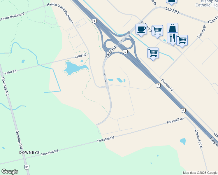 map of restaurants, bars, coffee shops, grocery stores, and more near 35 Cooper Drive in Guelph