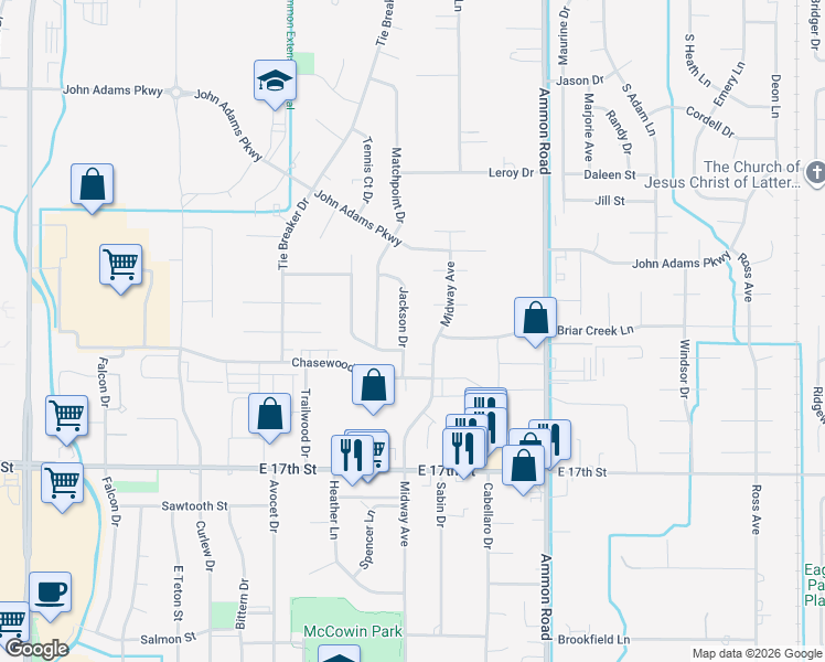map of restaurants, bars, coffee shops, grocery stores, and more near 1184 Midway Avenue in Ammon