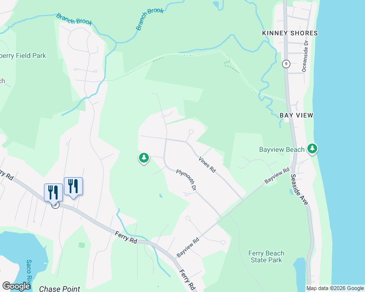 map of restaurants, bars, coffee shops, grocery stores, and more near 29 Vines Road in Saco