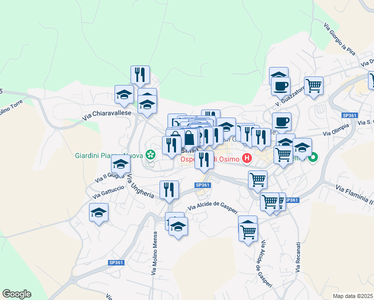 map of restaurants, bars, coffee shops, grocery stores, and more near in Osimo