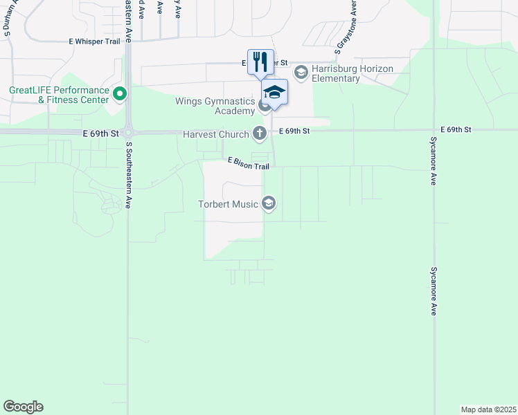 map of restaurants, bars, coffee shops, grocery stores, and more near 6309 South Badlands Avenue in Sioux Falls