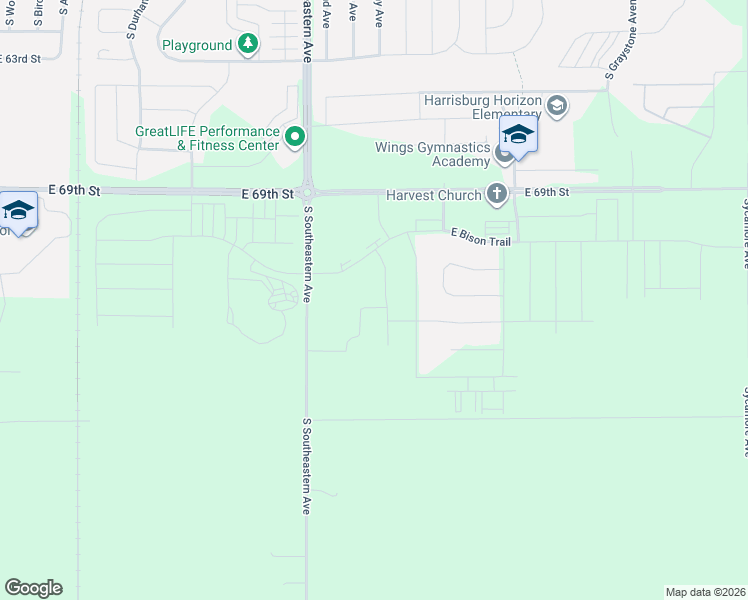 map of restaurants, bars, coffee shops, grocery stores, and more near 6200 South Southeastern Avenue in Harrisburg