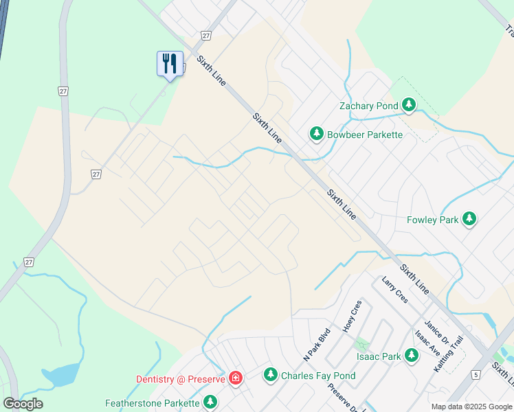 map of restaurants, bars, coffee shops, grocery stores, and more near 3304 Azam Way in Oakville
