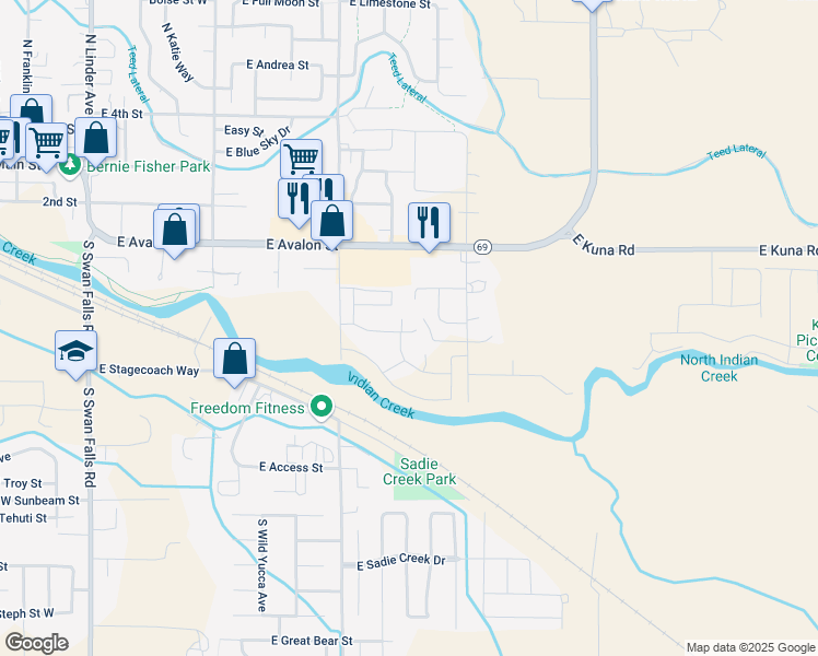 map of restaurants, bars, coffee shops, grocery stores, and more near 965 East Travel Lane in Kuna