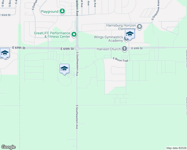 map of restaurants, bars, coffee shops, grocery stores, and more near 6200 South Southeastern Avenue in Harrisburg