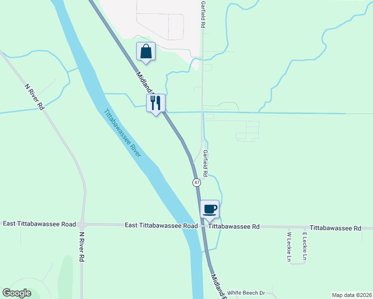 map of restaurants, bars, coffee shops, grocery stores, and more near 5353 Midland Road in Freeland