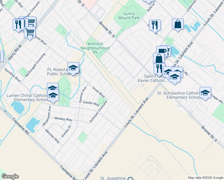 map of restaurants, bars, coffee shops, grocery stores, and more near 252 Wetenhall Landing in Milton