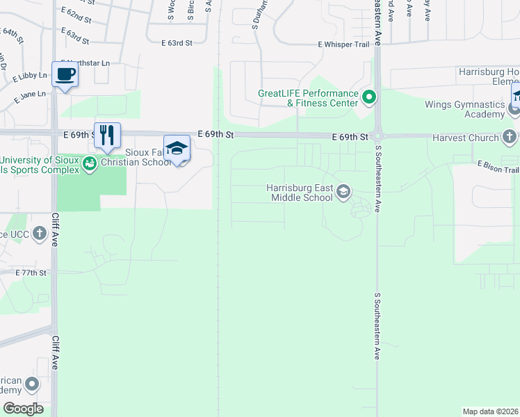 map of restaurants, bars, coffee shops, grocery stores, and more near 6101 South Southeastern Avenue in Harrisburg