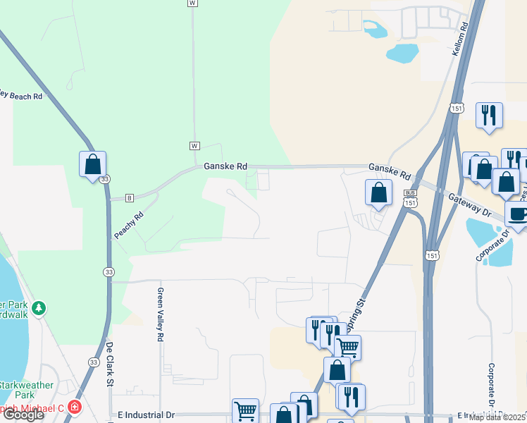 map of restaurants, bars, coffee shops, grocery stores, and more near N8040 Oakridge Drive in Beaver Dam