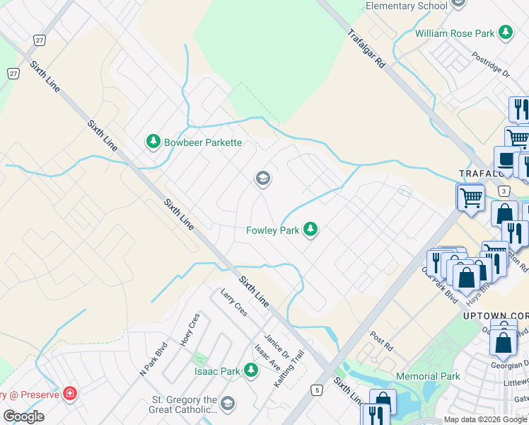 map of restaurants, bars, coffee shops, grocery stores, and more near 3168 Post Road in Oakville