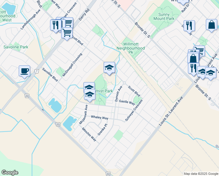 map of restaurants, bars, coffee shops, grocery stores, and more near 879 Fowles Court in Milton