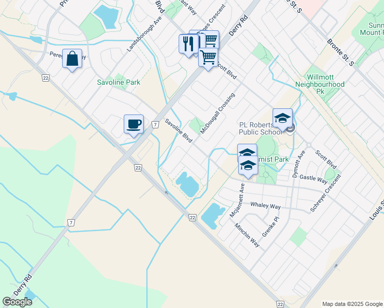 map of restaurants, bars, coffee shops, grocery stores, and more near 705 Reece Court in Milton