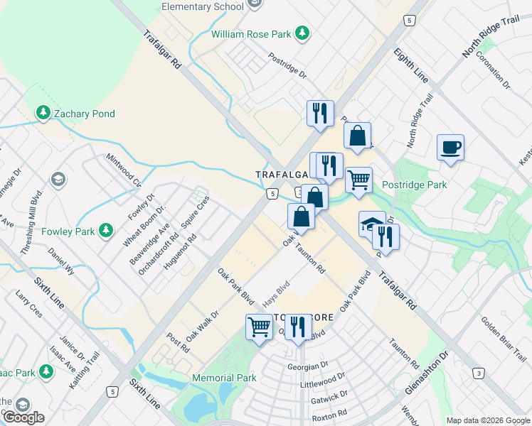 map of restaurants, bars, coffee shops, grocery stores, and more near 3210 Dakota Common in Burlington