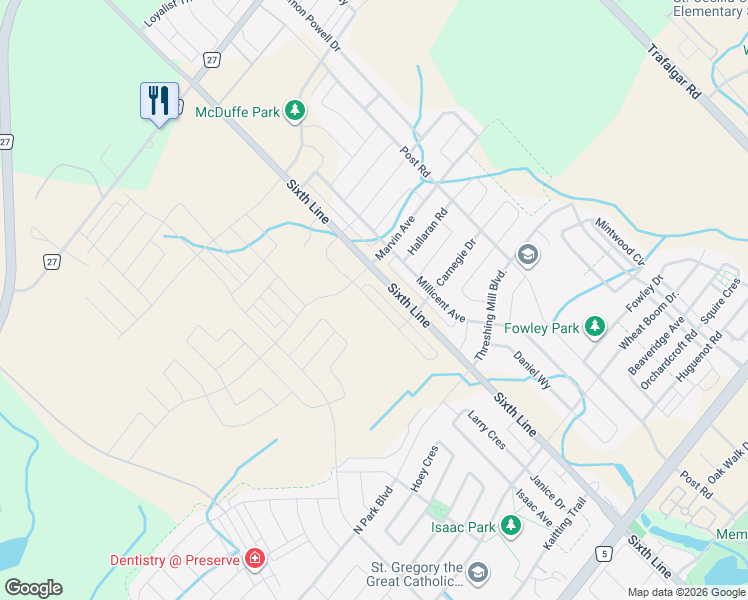 map of restaurants, bars, coffee shops, grocery stores, and more near 3259 Crystal Drive in Oakville