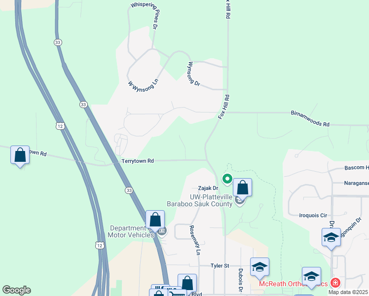map of restaurants, bars, coffee shops, grocery stores, and more near 140 Olde Saw Mill Road in Baraboo