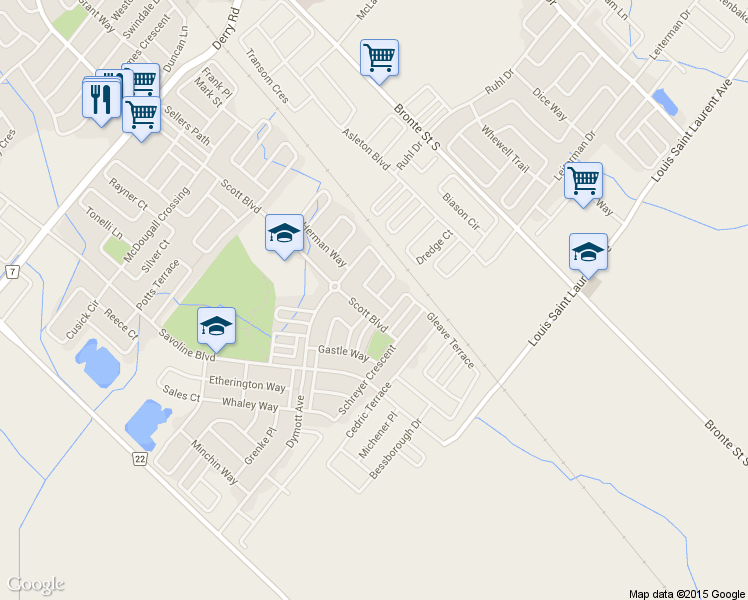 map of restaurants, bars, coffee shops, grocery stores, and more near 963 McTrach Crescent in Milton