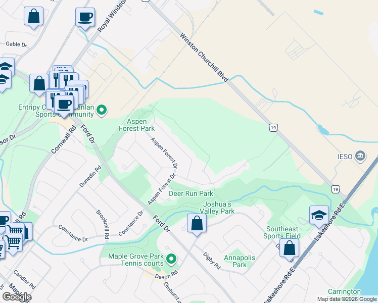 map of restaurants, bars, coffee shops, grocery stores, and more near 369 Claremont Crescent in Oakville