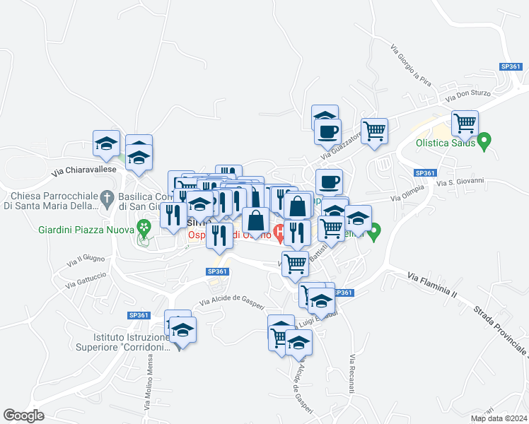 map of restaurants, bars, coffee shops, grocery stores, and more near 3 Piazza San Agostino in Osimo