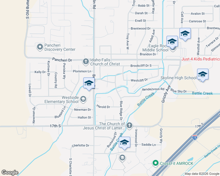 map of restaurants, bars, coffee shops, grocery stores, and more near 1250 Blue Ridge Drive in Idaho Falls