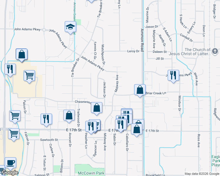 map of restaurants, bars, coffee shops, grocery stores, and more near 1184 Midway Avenue in Ammon