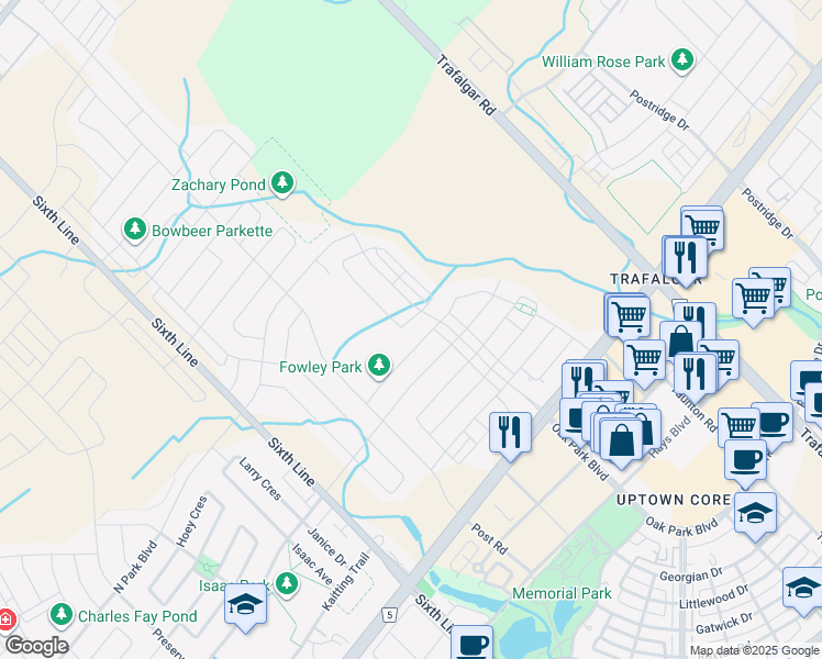 map of restaurants, bars, coffee shops, grocery stores, and more near 3365 Mintwood Circle in Oakville