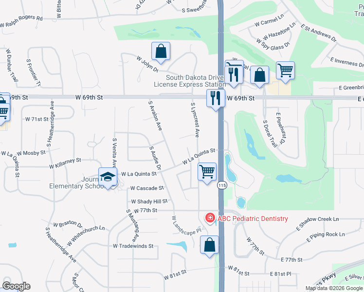 map of restaurants, bars, coffee shops, grocery stores, and more near 6500 South Avalon Avenue in Sioux Falls