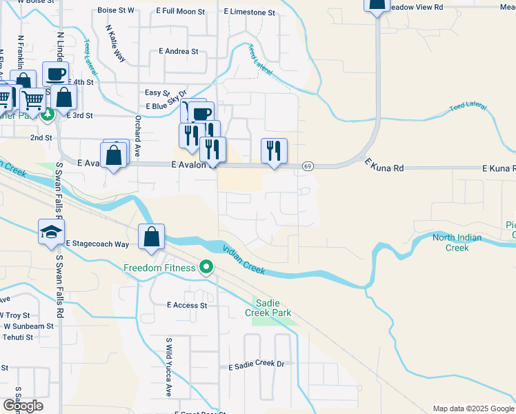 map of restaurants, bars, coffee shops, grocery stores, and more near 965 East Travel Lane in Kuna
