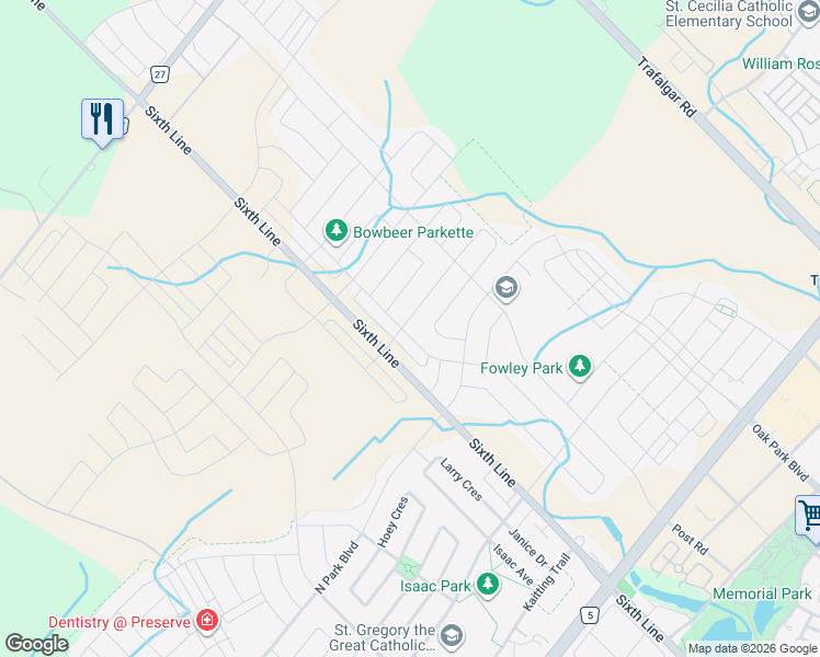 map of restaurants, bars, coffee shops, grocery stores, and more near 3267 Millicent Avenue in Oakville