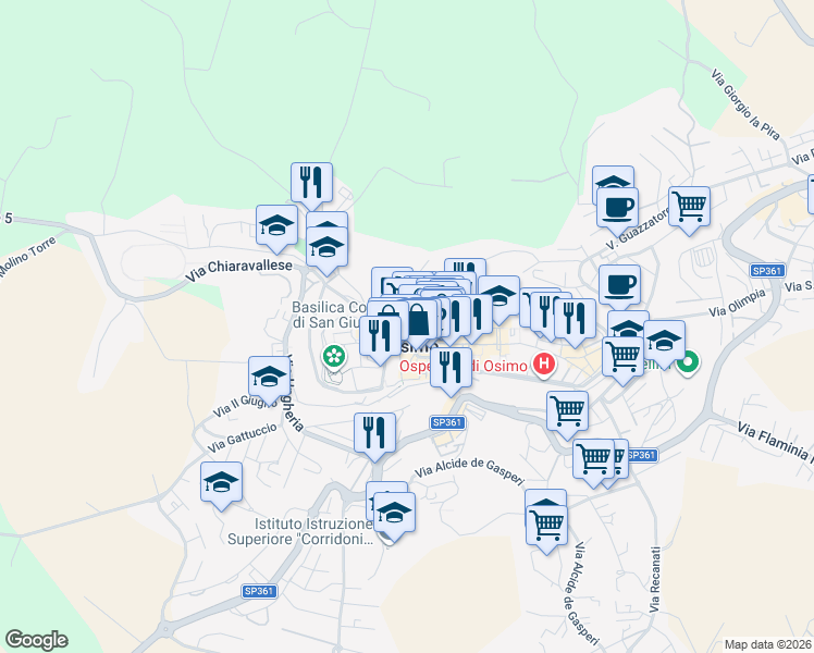 map of restaurants, bars, coffee shops, grocery stores, and more near 5 Via Malagrampa in Osimo
