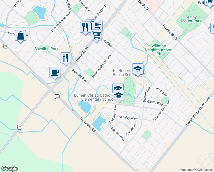 map of restaurants, bars, coffee shops, grocery stores, and more near 369 Potts Terrace in Milton