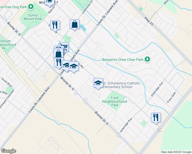 map of restaurants, bars, coffee shops, grocery stores, and more near 1235 Leger Way in Milton
