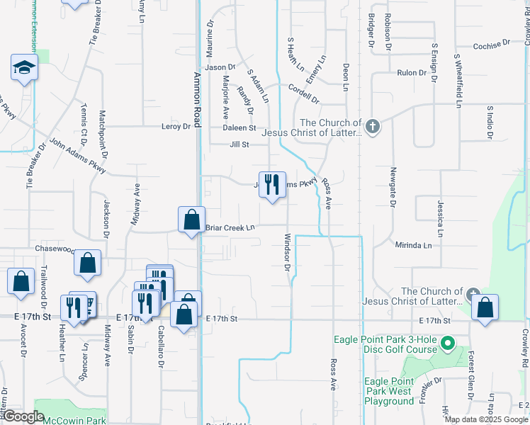 map of restaurants, bars, coffee shops, grocery stores, and more near 1177 Kingswood Circle in Ammon