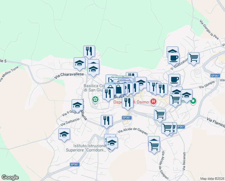 map of restaurants, bars, coffee shops, grocery stores, and more near 5 Piazza Rosselli in Osimo