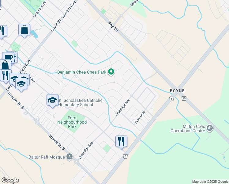 map of restaurants, bars, coffee shops, grocery stores, and more near 1336 Whitney Terrace in Milton