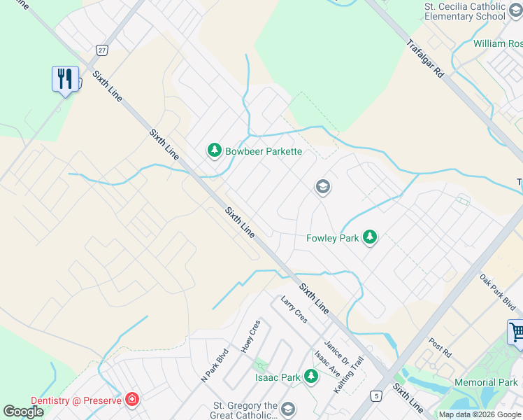 map of restaurants, bars, coffee shops, grocery stores, and more near 3267 Millicent Avenue in Oakville