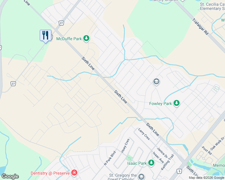 map of restaurants, bars, coffee shops, grocery stores, and more near 3272 Sixth Line in Oakville