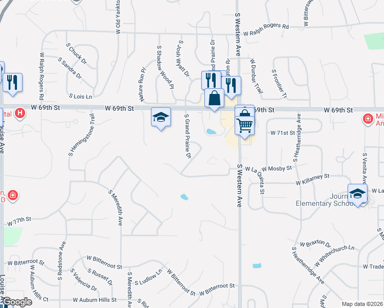 map of restaurants, bars, coffee shops, grocery stores, and more near 6400 Carriage Lane in Tea