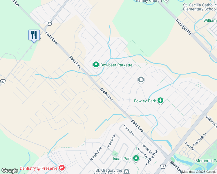 map of restaurants, bars, coffee shops, grocery stores, and more near 3294 Millicent Avenue in Oakville