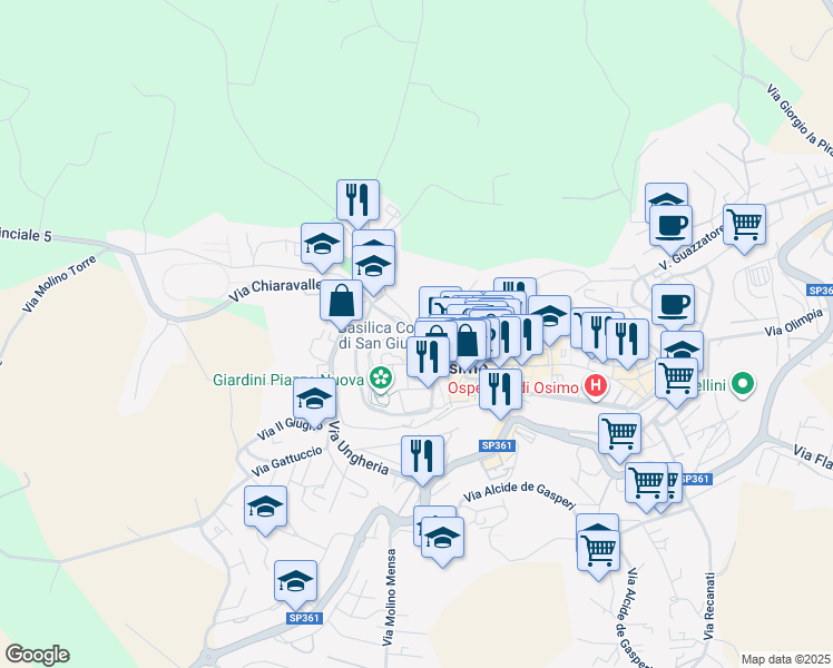 map of restaurants, bars, coffee shops, grocery stores, and more near 14 Via Giulia in Osimo