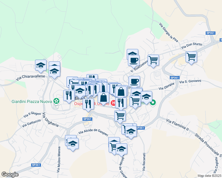 map of restaurants, bars, coffee shops, grocery stores, and more near 3 Piazza San Agostino in Osimo