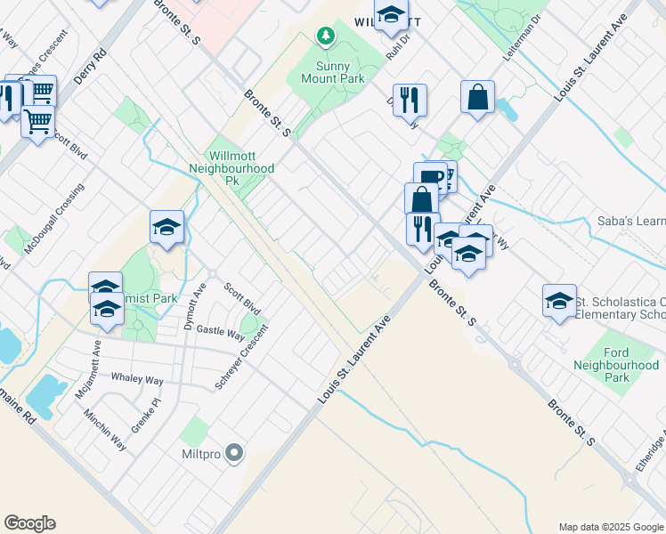 map of restaurants, bars, coffee shops, grocery stores, and more near 1000 Asleton Boulevard in Milton