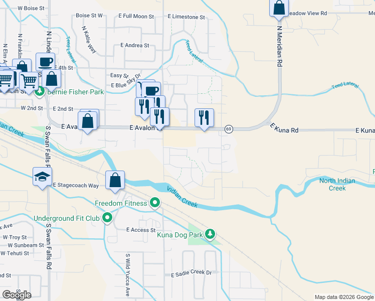 map of restaurants, bars, coffee shops, grocery stores, and more near 965 East Travel Lane in Kuna