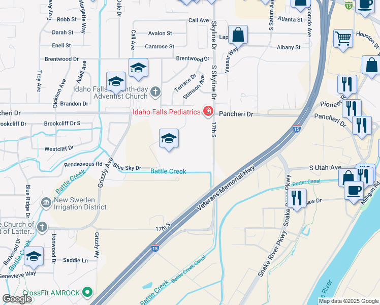map of restaurants, bars, coffee shops, grocery stores, and more near 1755 Blue Sky Drive in Idaho Falls