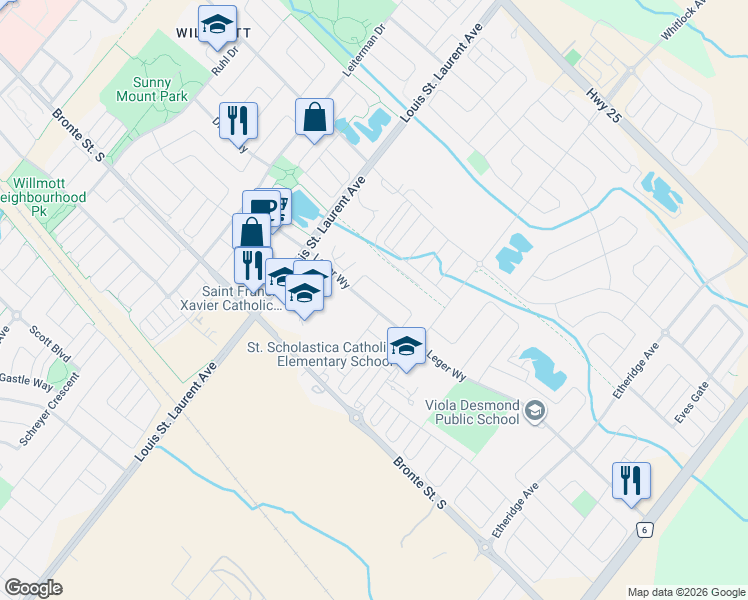 map of restaurants, bars, coffee shops, grocery stores, and more near 1183 Leger Way in Milton