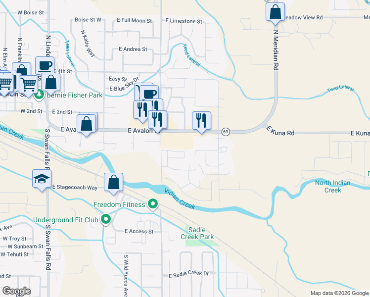 map of restaurants, bars, coffee shops, grocery stores, and more near 1017 Nicholson in Kuna