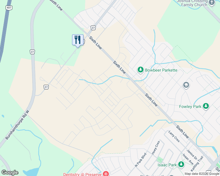 map of restaurants, bars, coffee shops, grocery stores, and more near Umar Avenue in Oakville
