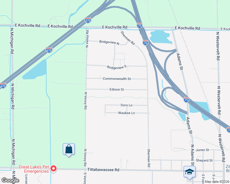 map of restaurants, bars, coffee shops, grocery stores, and more near 860 Edison Street in Saginaw