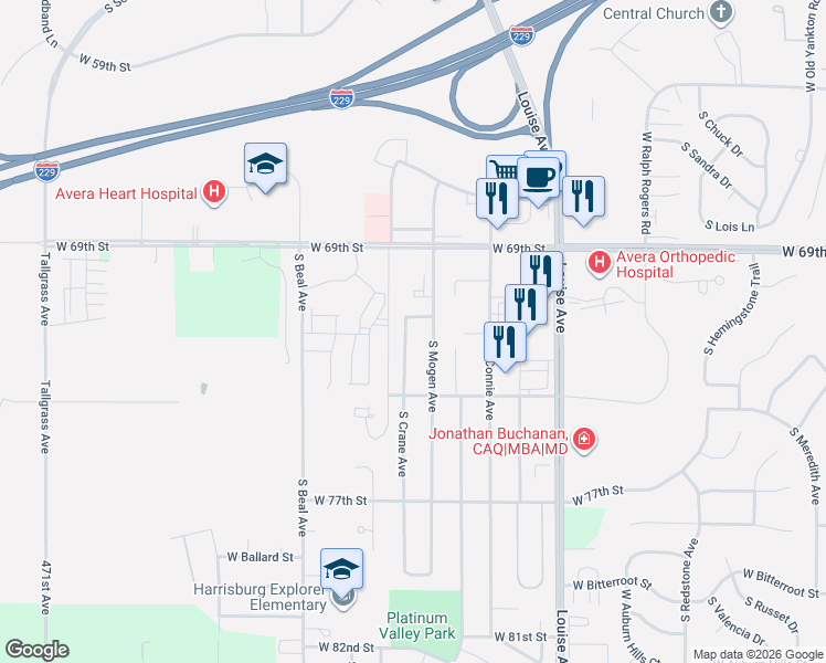 map of restaurants, bars, coffee shops, grocery stores, and more near 3800 West 71st Street in Sioux Falls