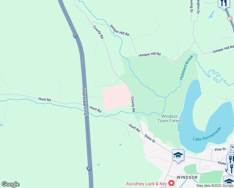 map of restaurants, bars, coffee shops, grocery stores, and more near 289 County Road in Windsor